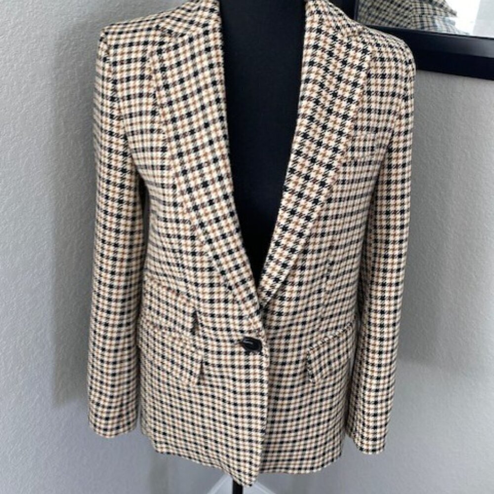 TOPSHOP Classic Tan & Black Houndstooth Suit Blazer Size 2 - Picture 5 of 15